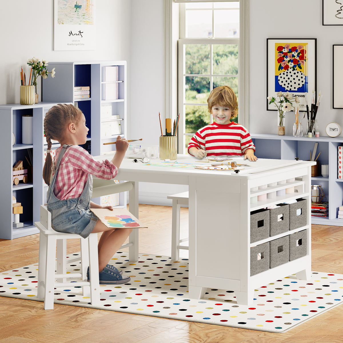 Kids Art Table and Chair Set Kids Craft Table with Two Chairs Storag linor