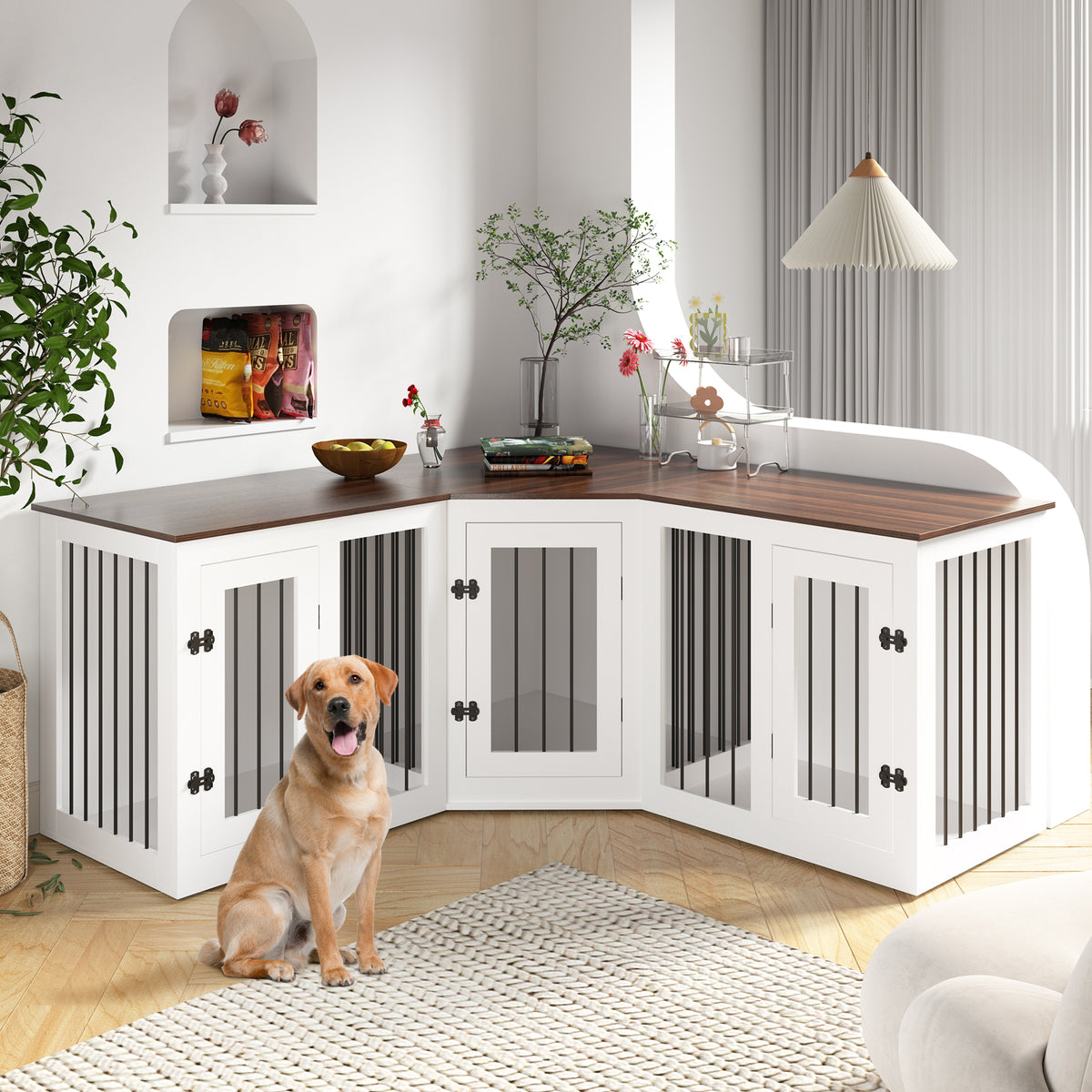 Large Corner Dog Crate Furniture for 3 Dogs for Home linor