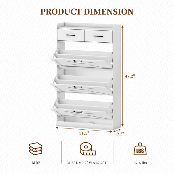 Shoe Cabinet, 24 Pairs Shoe Storage Cabinet with 2 Drawers and 3 Flip Doors for Sneakers, High Heels, 47'' Hidden Shoe Cabinet Storage for Entryway and Hallway (Country Rustic)