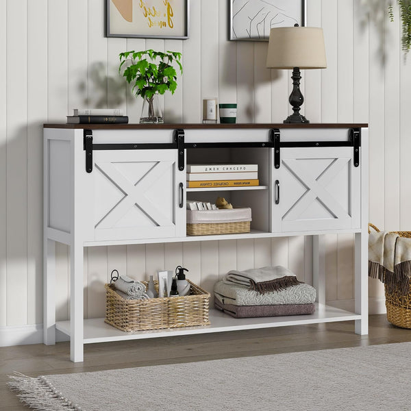 Console Table w/Sliding Barn Doors, 46" Farmhouse & Industrial EntrywayTable with Storage, Rustic Sofa Tables for Entry Way, Hallway, Living Room