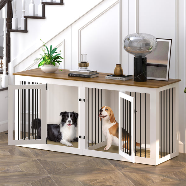 Linor All Steel Frame Large Dog Crate Furniture with Double Doors for 2 Dogs