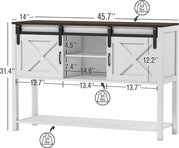 Console Table w/Sliding Barn Doors, 46" Farmhouse & Industrial EntrywayTable with Storage, Rustic Sofa Tables for Entry Way, Hallway, Living Room