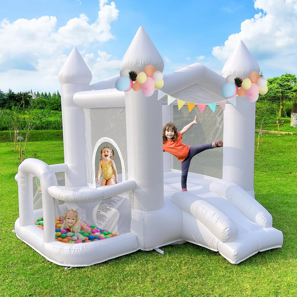 9FT Inflatable Bounce House, Castle Style Bouncy House with Slide, Easy to Set Up