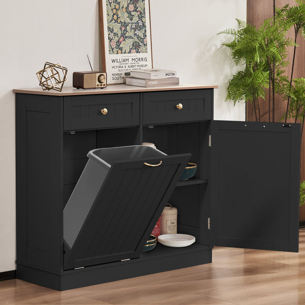 Tilt Out Trash Cabinet 10 Gallon, Kitchen Trash Can Cabinet with 2 Hideaway Drawers & Adjustable Shelf, Freestanding Trash Cabinet for Living Room, Bathroom, Laundry