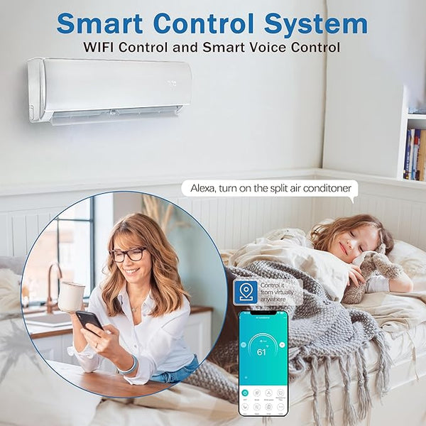 9000 BTU Mini Split AC/Heating System,19 SEER with Heat Pump, Cools up to 450 Sq.Ft, 115V Wifi Enabled Air Conditioner & Heater Ductless Inverter System (9000 BTU - 115v/19 SEER - WIFI)