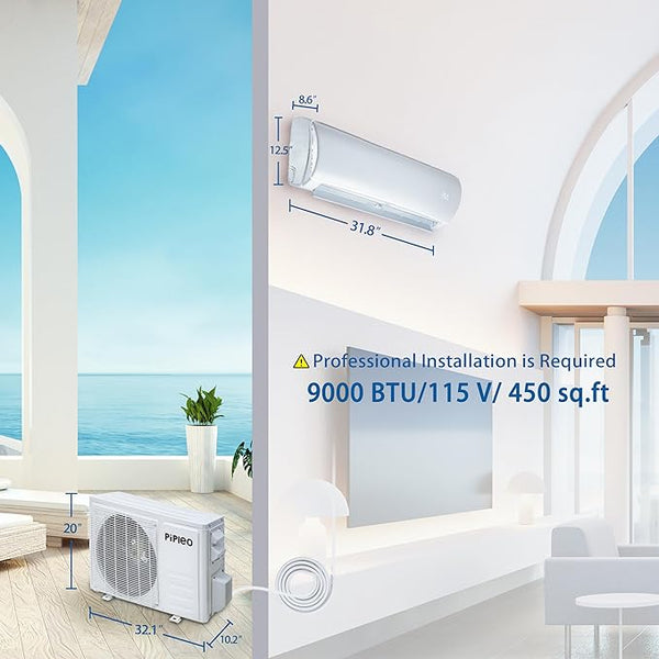 9000 BTU Mini Split AC/Heating System,19 SEER with Heat Pump, Cools up to 450 Sq.Ft, 115V Wifi Enabled Air Conditioner & Heater Ductless Inverter System (9000 BTU - 115v/19 SEER - WIFI)