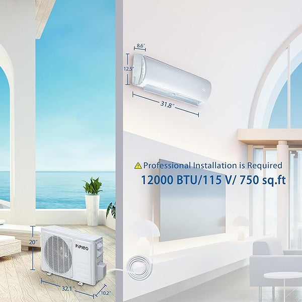 12000 BTU Mini Split AC/Heating System,19 SEER with Heat Pump, Cools up to 750 Sq.Ft, 115V Wifi Enabled Air Conditioner & Heater Ductless Inverter System (12000 BTU - 115v/19 SEER - WIFI)