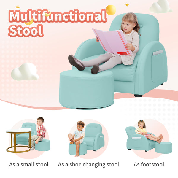 Kids Couch, Toddler Chair with Ottoman, Toddler Couch with 5 Adjustable Backrests, Leatherette Sofa Chair is Waterproof and Stain-Resistant, Kids Sofa for Girls and Boys