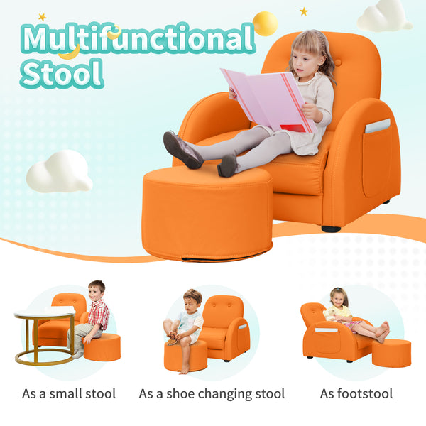 Kids Couch, Toddler Chair with Ottoman, Toddler Couch with 5 Adjustable Backrests, Leatherette Sofa Chair is Waterproof and Stain-Resistant, Kids Sofa for Girls and Boys