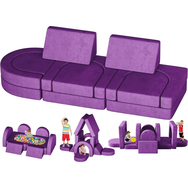 Kids Couch 12PCS, Modular Kids Toddler Play Couch with 2 Triangular Cushions and 4 Arches, Kids Sofa Play Couch for Playroom, Bedroom Modular Foam Couch for Playing, Creativing, Sleeping