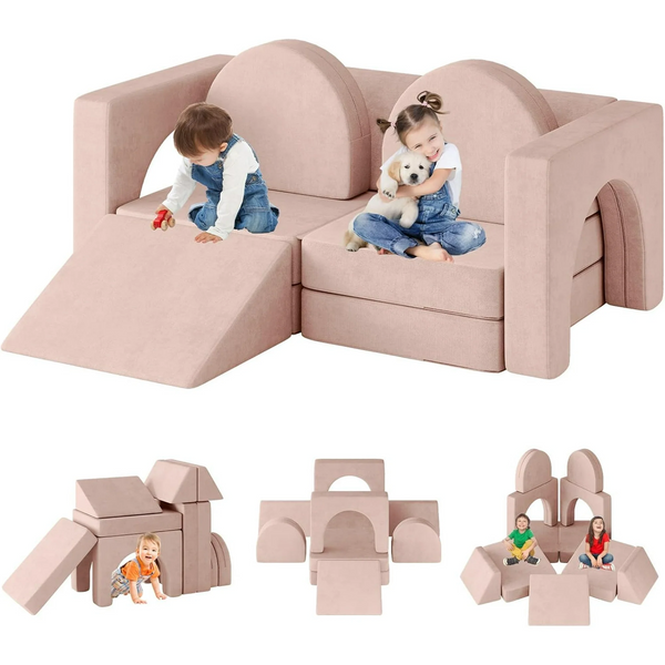 10PCS Kids Sofa Modular Kids Play Couch, Kids Couch with Climbing Slope, 10 in 1 Toddler Couch for Playing, Creativing, Sleeping, Indoor Kids Sofa for Boys and Girls