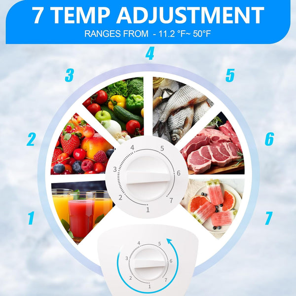 Chest Freezer 5.0 Cu.Ft, Small Deep Freezers with 7 Level Adjustable Temp Control, Freestanding Mini Freezer with Removable Storage Basket, Top Open Door, Low Noise and Energy Saving