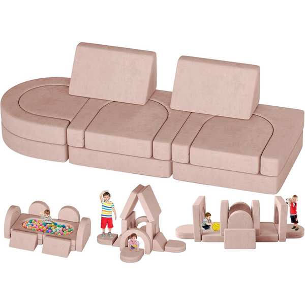 Kids Couch 12PCS, Modular Kids Toddler Play Couch with 2 Triangular Cushions and 4 Arches, Kids Sofa Play Couch for Playroom, Bedroom Modular Foam Couch for Playing, Creativing, Sleeping