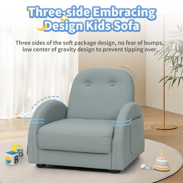 Kids Couch, Toddler Chair with Ottoman, Toddler Couch with 5 Adjustable Backrests, Leatherette Sofa Chair is Waterproof and Stain-Resistant, Kids Sofa for Girls and Boys