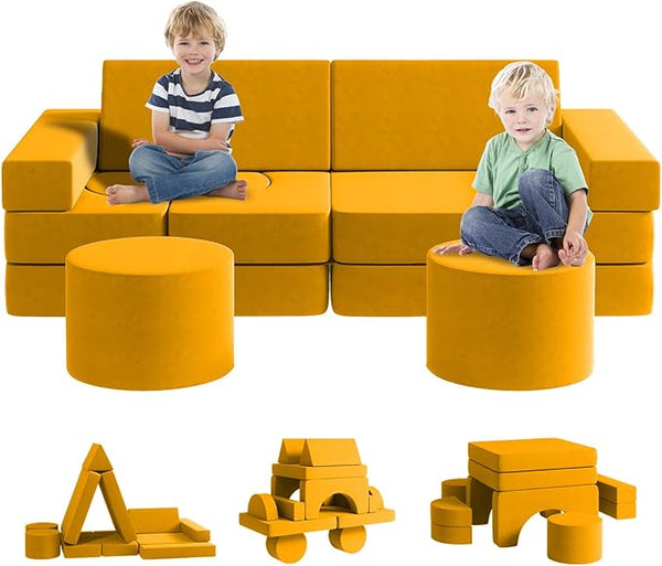 Modular Kids Play Couch13PCS, Modular Couch Kids with 2 Ottomans, Fold Out Kids Couch for Playroom Bedroom, Modular Kids Couch for Boys and Girls, Kids Play Couch for Kids