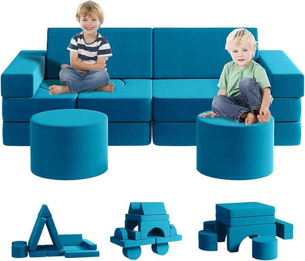 Modular Kids Play Couch13PCS, Modular Couch Kids with 2 Ottomans, Fold Out Kids Couch for Playroom Bedroom, Modular Kids Couch for Boys and Girls, Kids Play Couch for Kids