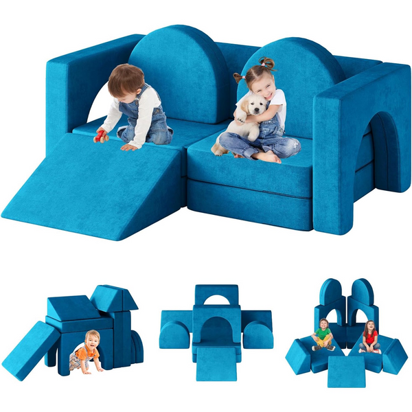 10PCS Kids Sofa Modular Kids Play Couch, Kids Couch with Climbing Slope, 10 in 1 Toddler Couch for Playing, Creativing, Sleeping, Indoor Kids Sofa for Boys and Girls