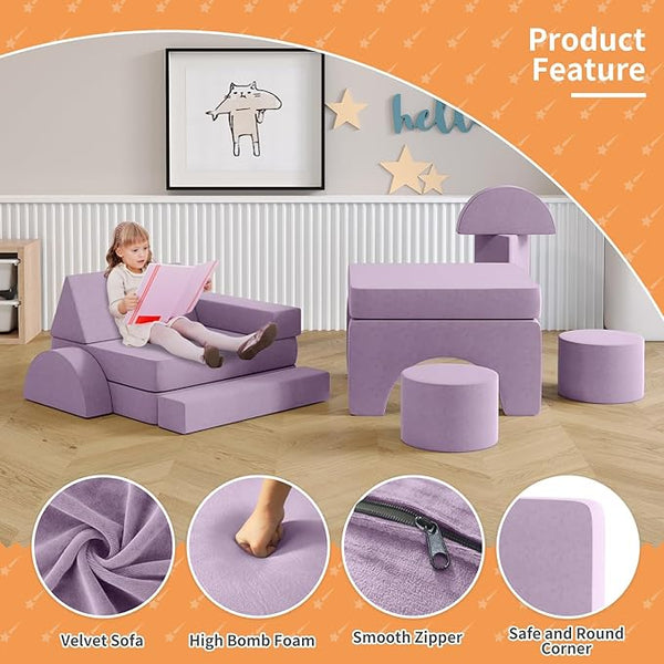 Modular Kids Play Couch13PCS, Modular Couch Kids with 2 Ottomans, Fold Out Kids Couch for Playroom Bedroom, Modular Kids Couch for Boys and Girls, Kids Play Couch for Kids