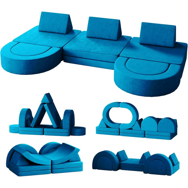 13 PCS Large Kids Sofa with 2 Tunnels, DEYGIA Toddler Couch, Convertible Kids Sofa Couch, Modular Kids Play Couch for Playroom, Over 30 Creative Gameplay Kids Couch