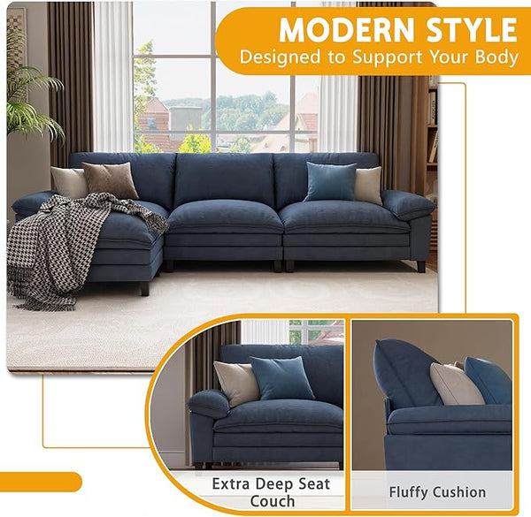 L Shape Sofa Couchs with Ottoman, Cloud Couch 3 Seater Couch Sectionals for Living Room, Deep Seat Sofa Furniture Modular Sofa