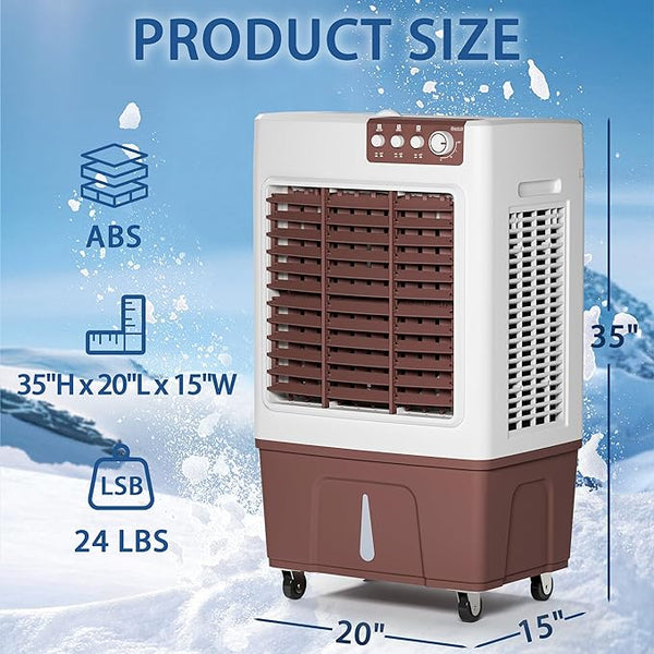 Evaporative Cooler, 3500CFM Evaporative Air Cooler with 8 Gal Large Tank, 130°Oscillation Swamp Cooler Air Conditioner with Push Button, 2 Ice Packs, 3 Wind Speeds Air Cooler for Room InOutdoor