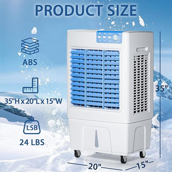 Evaporative Cooler, 3500CFM Evaporative Air Cooler with 8 Gal Large Tank, 130°Oscillation Swamp Cooler Air Conditioner with Push Button, 2 Ice Packs, 3 Wind Speeds Air Cooler for Room InOutdoor