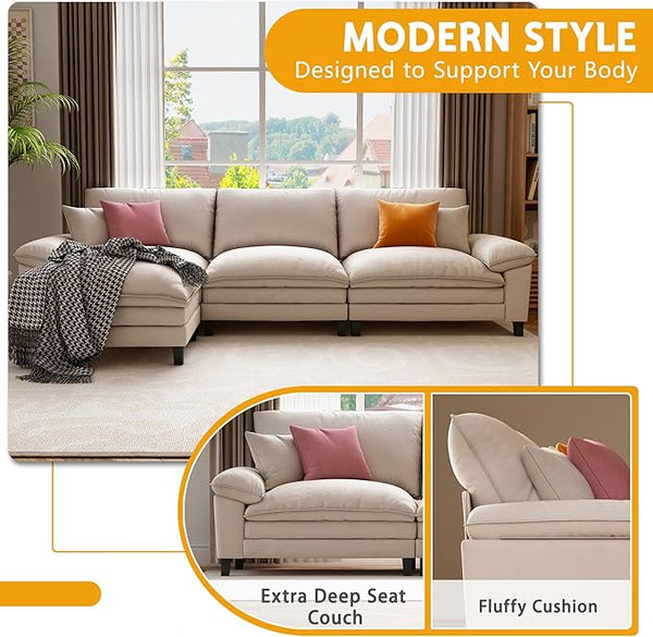 L Shape Sofa Couchs with Ottoman, Cloud Couch 3 Seater Couch Sectionals for Living Room, Deep Seat Sofa Furniture Modular Sofa