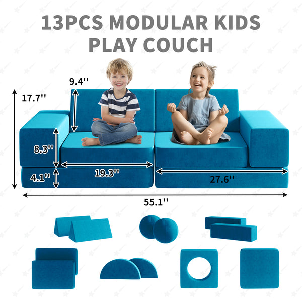 Kids Couch, 12PCS Fold Out Toddler Couch with 2 Balls and Tunnel, Modular Kids Couch for Playroom, Kids Play Couch for Kickball Game, Pitching Game, Over 30 Creative Gameplay Couch for Kids