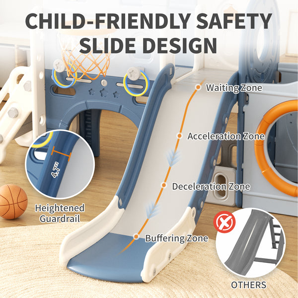 10 in 1 Toddler Slide, Pirate Ship Design Kids Slide for Toddlers Age 1+, with Telescope Basketball Hoop and Ball