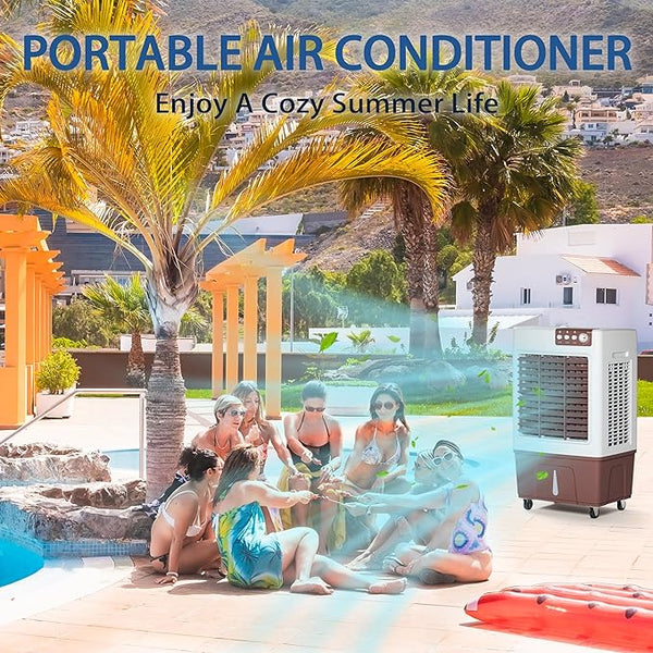 Evaporative Cooler, 3500CFM Evaporative Air Cooler with 8 Gal Large Tank, 130°Oscillation Swamp Cooler Air Conditioner with Push Button, 2 Ice Packs, 3 Wind Speeds Air Cooler for Room InOutdoor