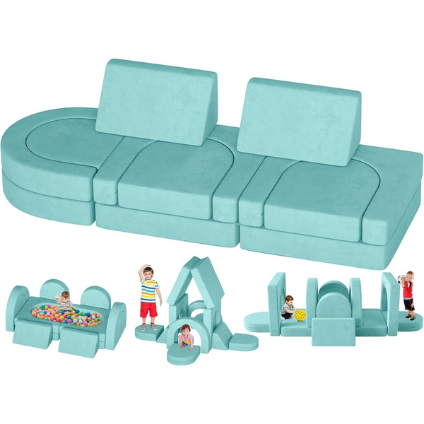 Kids Couch 12PCS, Modular Kids Toddler Play Couch with 2 Triangular Cushions and 4 Arches, Kids Sofa Play Couch for Playroom, Bedroom Modular Foam Couch for Playing, Creativing, Sleeping