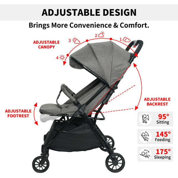 Lightweight Baby Stroller, Gravity Automatic One-Hand Fold Travel Stroller for Baby and Toddlers 0-3, Ultra Compact Stroller for Airplane with Adjustable Backrest, Canopy and Footrest