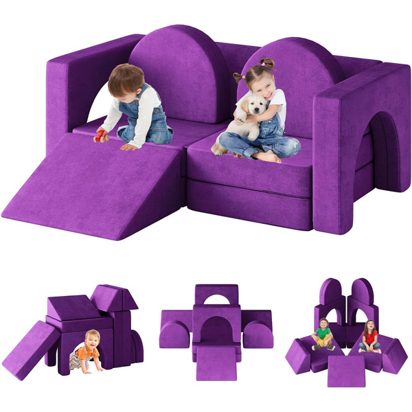 10PCS Kids Sofa Modular Kids Play Couch, Kids Couch with Climbing Slope, 10 in 1 Toddler Couch for Playing, Creativing, Sleeping, Indoor Kids Sofa for Boys and Girls