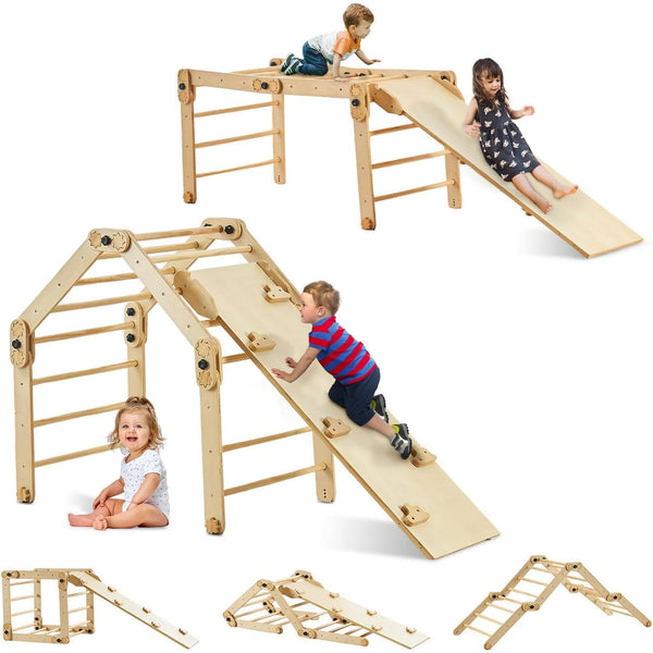 16-in-1 Pikler Triangle Climber Set, Baby Indoor Climbing Playground Toys, Wooden Climbing Toys Playset for Kids, Jungle Gym for Toddlers with Slide, Climbing Slide, Ladder