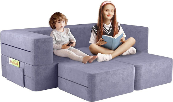 Kid Couch, Modular Kids Toddler Couch with Ottomans, kids Sofa Play Couch for Playroom, Bedroom, Kids Modular Couch for Playing, Creativing, Sleeping, Play Foam Couch for Boys and Girls