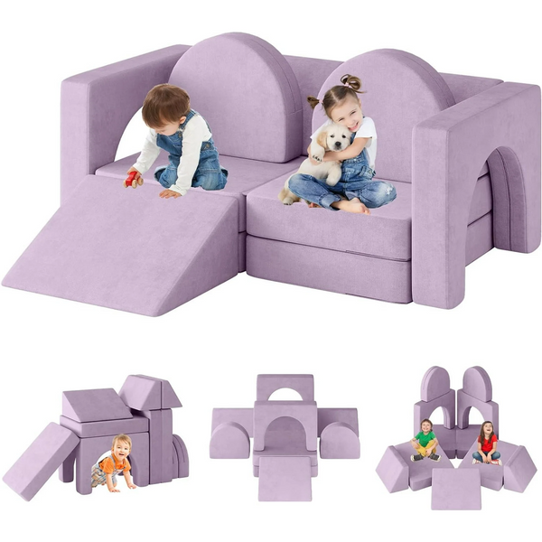 10PCS Kids Sofa Modular Kids Play Couch, Kids Couch with Climbing Slope, 10 in 1 Toddler Couch for Playing, Creativing, Sleeping, Indoor Kids Sofa for Boys and Girls