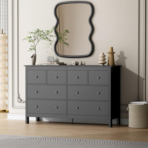 8 Drawer Dresser, 50" Modern White Dressers & Chests of Drawers, Adult 8 Drawers Wide Wood Dresser for Bedroom, Living Room