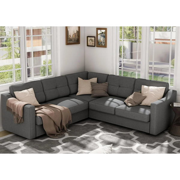 5 Seater Convertible Sectional Sofa, Linor L Shaped Sofa Couch for Living Room, Small Apartment, Reversible Sectional Couch