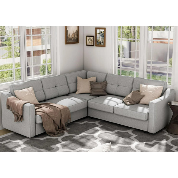 5 Seater Convertible Sectional Sofa, Linor L Shaped Sofa Couch for Living Room, Small Apartment, Reversible Sectional Couch